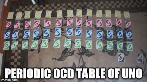 Periodic OCD table of uno | PERIODIC OCD TABLE OF UNO | image tagged in funny other uno | made w/ Imgflip meme maker