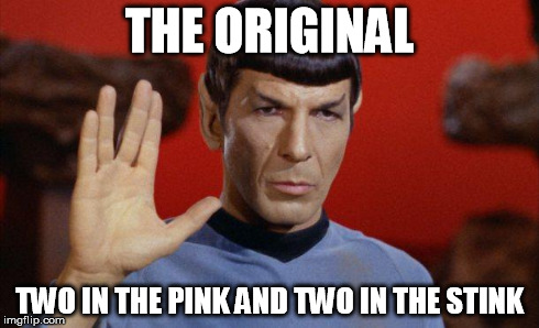 leonard nemoy | THE ORIGINAL TWO IN THE PINK AND TWO IN THE STINK | image tagged in memes,leonard nemoy,spock | made w/ Imgflip meme maker