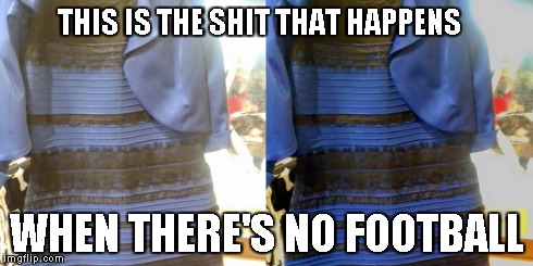 THIS IS THE SHIT THAT HAPPENS WHEN THERE'S NO FOOTBALL | image tagged in nfl,what color is this dress | made w/ Imgflip meme maker