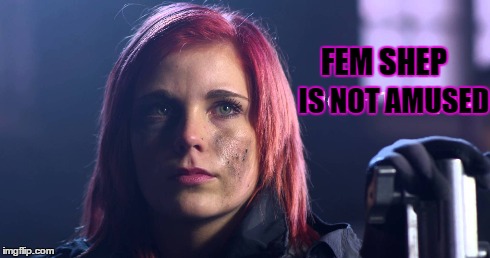 Female Commander Shepard is not amused! | FEM SHEP IS NOT AMUSED | image tagged in mass effect,video games,not amused,sci-fi | made w/ Imgflip meme maker