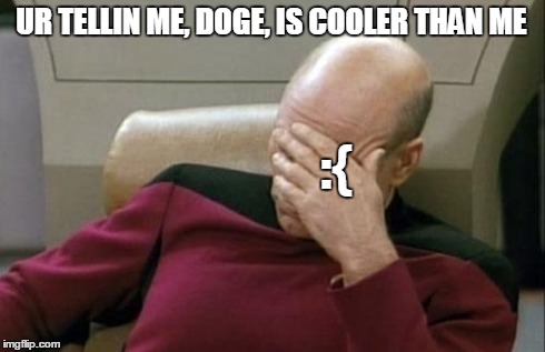 Captain Picard Facepalm | UR TELLIN ME, DOGE, IS COOLER THAN ME :{ | image tagged in memes,captain picard facepalm | made w/ Imgflip meme maker