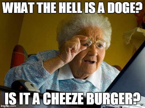 Grandma Finds The Internet | WHAT THE HELL IS A DOGE? IS IT A CHEEZE BURGER? | image tagged in memes,grandma finds the internet | made w/ Imgflip meme maker