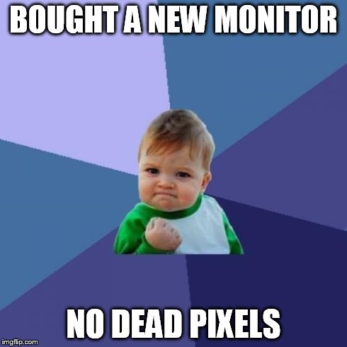 Success Kid | BOUGHT A NEW MONITOR NO DEAD PIXELS | image tagged in memes,success kid | made w/ Imgflip meme maker