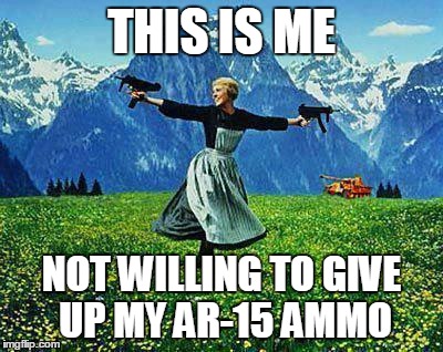 Julie Andrews Machine Guns | THIS IS ME NOT WILLING TO GIVE UP MY AR-15 AMMO | image tagged in julie andrews machine guns | made w/ Imgflip meme maker