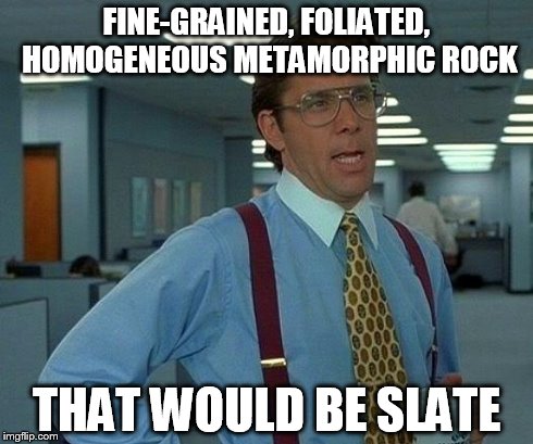 That Would Be Great Meme | FINE-GRAINED, FOLIATED, HOMOGENEOUS METAMORPHIC ROCK THAT WOULD BE SLATE | image tagged in memes,that would be great | made w/ Imgflip meme maker