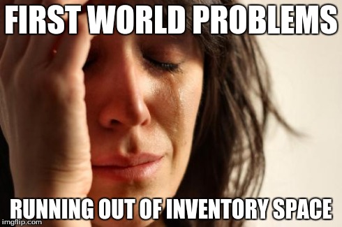 First World Problems Meme | FIRST WORLD PROBLEMS RUNNING OUT OF INVENTORY SPACE | image tagged in memes,first world problems | made w/ Imgflip meme maker