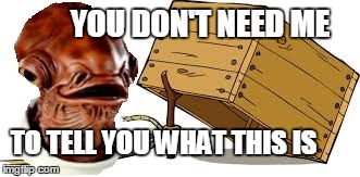 Captain Obvious Ackbar | YOU DON'T NEED ME TO TELL YOU WHAT THIS IS | image tagged in captain obvious | made w/ Imgflip meme maker