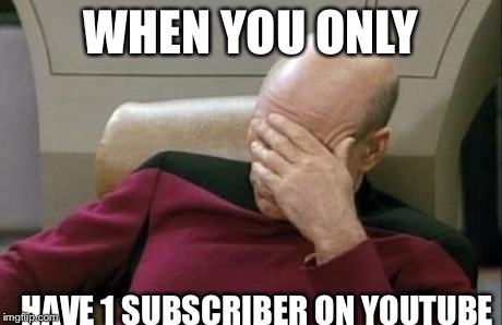 Captain Picard Facepalm Meme | WHEN YOU ONLY HAVE 1 SUBSCRIBER ON YOUTUBE | image tagged in memes,captain picard facepalm | made w/ Imgflip meme maker