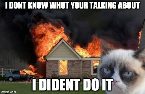 Burn Kitty | I DONT KNOW WHUT YOUR TALKING ABOUT I DIDENT DO IT | image tagged in memes,burn kitty | made w/ Imgflip meme maker