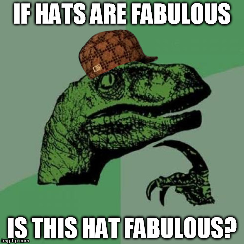 Philosoraptor Meme | IF HATS ARE FABULOUS IS THIS HAT FABULOUS? | image tagged in memes,philosoraptor,scumbag | made w/ Imgflip meme maker