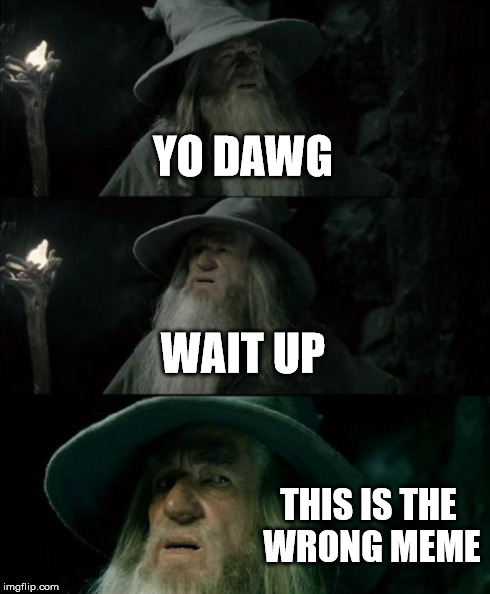I have no meme-ory of this place | YO DAWG WAIT UP THIS IS THE WRONG MEME | image tagged in memes,confused gandalf | made w/ Imgflip meme maker