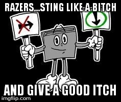 RAZERS...STING LIKE A B**CH AND GIVE A GOOD ITCH | image tagged in rippy the razor | made w/ Imgflip meme maker