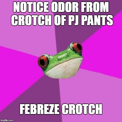Foul Bachelorette Frog Meme | NOTICE ODOR FROM CROTCH OF PJ PANTS FEBREZE CROTCH | image tagged in memes,foul bachelorette frog,TrollXChromosomes | made w/ Imgflip meme maker