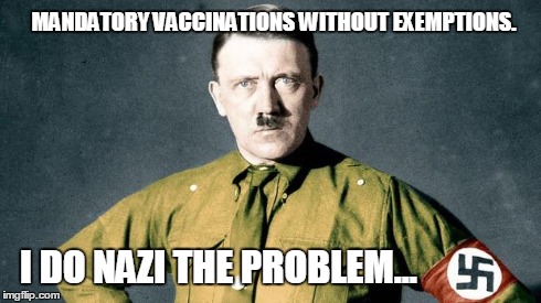Adolf Hitler swastika | MANDATORY VACCINATIONS WITHOUT EXEMPTIONS. I DO NAZI THE PROBLEM... | image tagged in adolf hitler swastika,puns | made w/ Imgflip meme maker