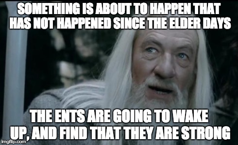 SOMETHING IS ABOUT TO HAPPEN THAT HAS NOT HAPPENED SINCE THE ELDER DAYS THE ENTS ARE GOING TO WAKE UP, AND FIND THAT THEY ARE STRONG | image tagged in ents,see | made w/ Imgflip meme maker