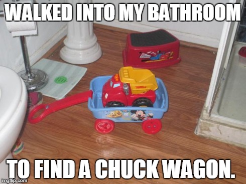 WALKED INTO MY BATHROOM TO FIND A CHUCK WAGON. | image tagged in chuck wagon | made w/ Imgflip meme maker