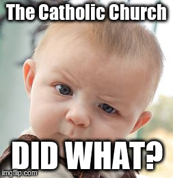 Skeptical Baby Meme | The Catholic Church DID WHAT? | image tagged in memes,skeptical baby | made w/ Imgflip meme maker