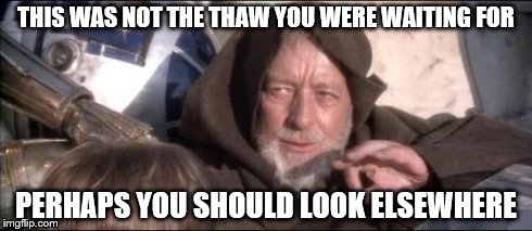 These Aren't The Droids You Were Looking For Meme | THIS WAS NOT THE THAW YOU WERE WAITING FOR PERHAPS YOU SHOULD LOOK ELSEWHERE | image tagged in memes,these arent the droids you were looking for | made w/ Imgflip meme maker