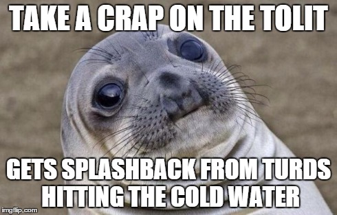 Awkward Moment Sealion Meme | TAKE A CRAP ON THE TOLIT GETS SPLASHBACK FROM TURDS HITTING THE COLD WATER | image tagged in memes,awkward moment sealion | made w/ Imgflip meme maker