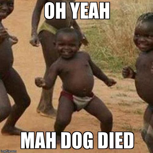 Third World Success Kid | OH YEAH MAH DOG DIED | image tagged in memes,third world success kid | made w/ Imgflip meme maker