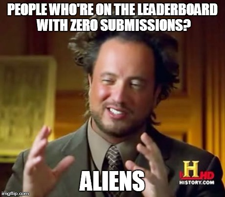 Ancient Aliens | PEOPLE WHO'RE ON THE LEADERBOARD WITH ZERO SUBMISSIONS? ALIENS | image tagged in memes,ancient aliens | made w/ Imgflip meme maker