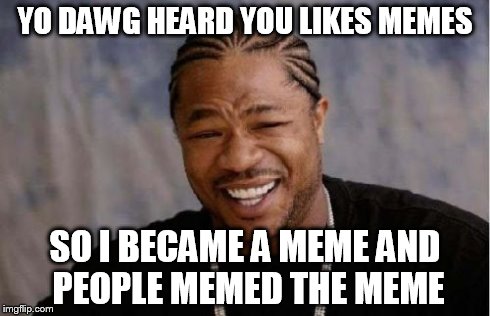 Yo Dawg Heard You Meme | YO DAWG HEARD YOU LIKES MEMES SO I BECAME A MEME AND PEOPLE MEMED THE MEME | image tagged in memes,yo dawg heard you | made w/ Imgflip meme maker