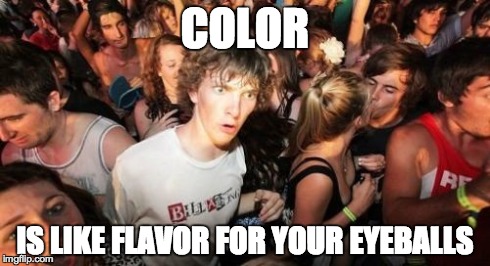 Sudden Clarity Clarence | COLOR IS LIKE FLAVOR FOR YOUR EYEBALLS | image tagged in memes,sudden clarity clarence | made w/ Imgflip meme maker