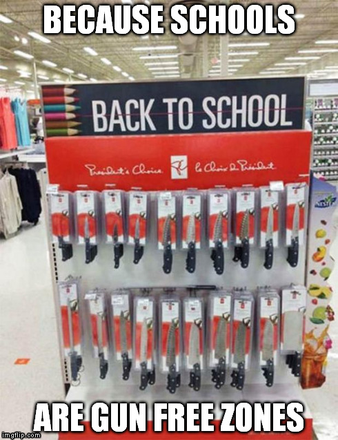Back to School | BECAUSE SCHOOLS ARE GUN FREE ZONES | image tagged in back to school | made w/ Imgflip meme maker