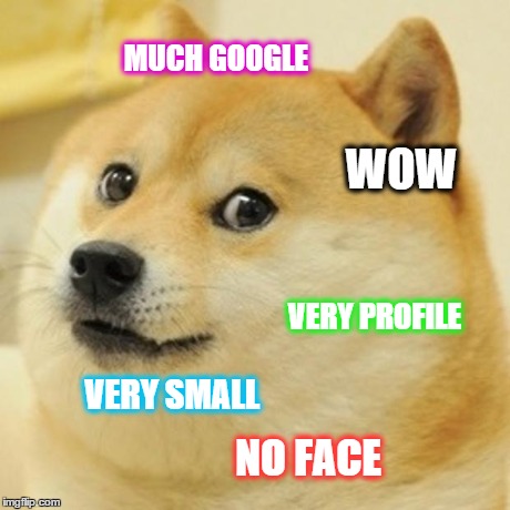 Doge | WOW MUCH GOOGLE VERY PROFILE NO FACE VERY SMALL | image tagged in memes,doge | made w/ Imgflip meme maker