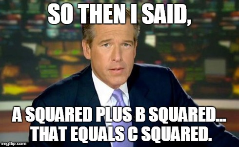 Brian Williams Was There | SO THEN I SAID, A SQUARED PLUS B SQUARED... THAT EQUALS C SQUARED. | image tagged in memes,brian williams was there | made w/ Imgflip meme maker