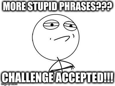 Challenge Accepted | MORE STUPID PHRASES??? CHALLENGE ACCEPTED!!! | image tagged in challenge accepted | made w/ Imgflip meme maker