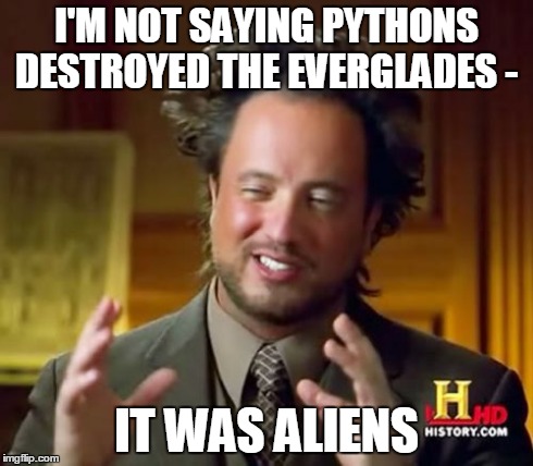 Ancient Aliens | I'M NOT SAYING PYTHONS DESTROYED THE EVERGLADES - IT WAS ALIENS | image tagged in memes,ancient aliens | made w/ Imgflip meme maker