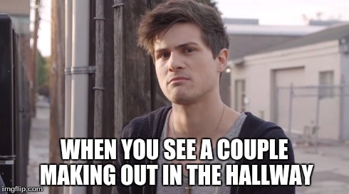 smosh ewww | WHEN YOU SEE A COUPLE MAKING OUT IN THE HALLWAY | image tagged in sarcastic anthony | made w/ Imgflip meme maker