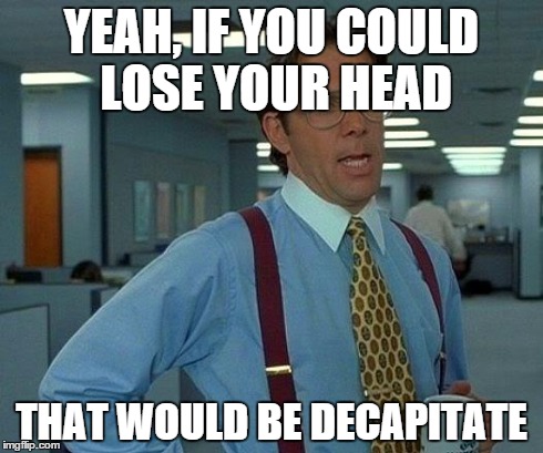 Keep your head, bro | YEAH, IF YOU COULD LOSE YOUR HEAD THAT WOULD BE DECAPITATE | image tagged in memes,that would be great,lol | made w/ Imgflip meme maker