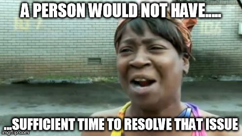 Ain't Nobody Got Time For That Meme | A PERSON WOULD NOT HAVE..... ...SUFFICIENT TIME TO RESOLVE THAT ISSUE | image tagged in memes,aint nobody got time for that | made w/ Imgflip meme maker