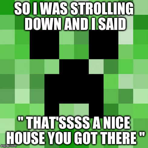 Scumbag Minecraft | SO I WAS STROLLING DOWN AND I SAID " THAT'SSSS A NICE HOUSE YOU GOT THERE " | image tagged in memes,scumbag minecraft | made w/ Imgflip meme maker