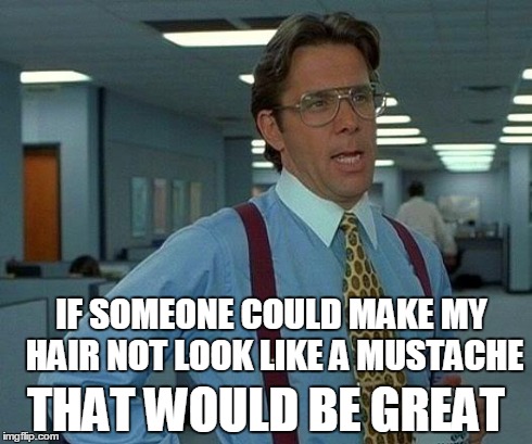 That Would Be Great Meme | IF SOMEONE COULD MAKE MY HAIR NOT LOOK LIKE A MUSTACHE THAT WOULD BE GREAT | image tagged in memes,that would be great | made w/ Imgflip meme maker