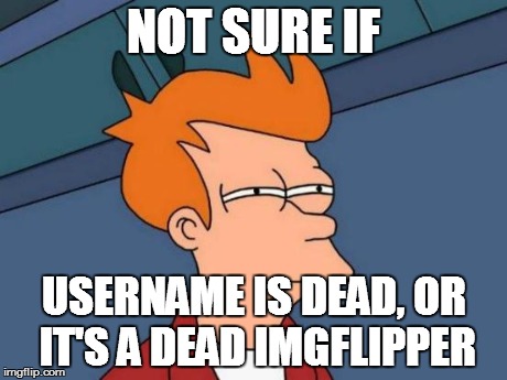 Futurama Fry | NOT SURE IF USERNAME IS DEAD, OR IT'S A DEAD IMGFLIPPER | image tagged in memes,futurama fry | made w/ Imgflip meme maker