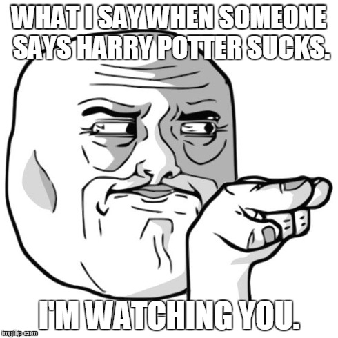 IÂ´m watching you | WHAT I SAY WHEN SOMEONE SAYS HARRY POTTER SUCKS. I'M WATCHING YOU. | image tagged in im watching you | made w/ Imgflip meme maker