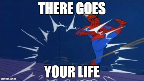 THERE GOES YOUR LIFE | image tagged in spider-man kick | made w/ Imgflip meme maker