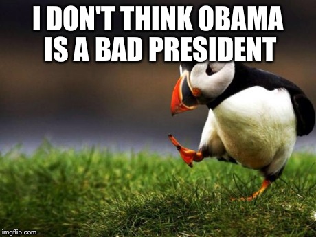 Unpopular Opinion Puffin Meme | I DON'T THINK OBAMA IS A BAD PRESIDENT | image tagged in memes,unpopular opinion puffin | made w/ Imgflip meme maker