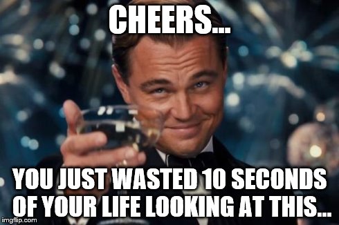Leonardo Dicaprio Cheers Meme | CHEERS... YOU JUST WASTED 10 SECONDS OF YOUR LIFE LOOKING AT THIS... | image tagged in memes,leonardo dicaprio cheers | made w/ Imgflip meme maker