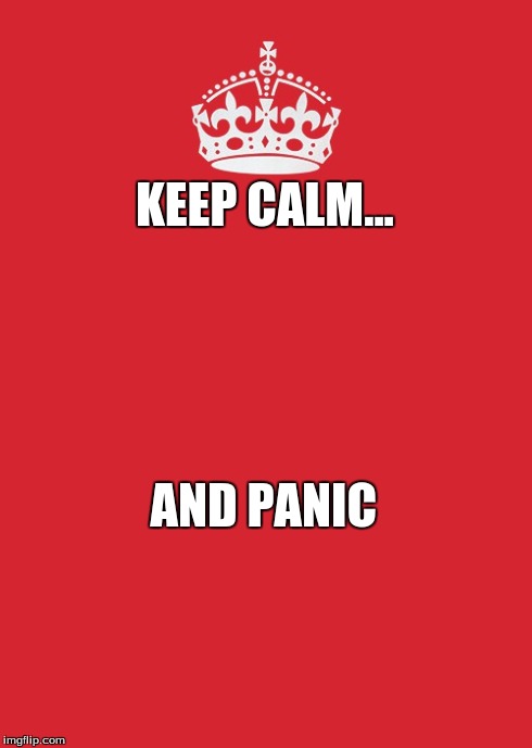 Keep calm and be ironic | KEEP CALM... AND PANIC | image tagged in memes,keep calm and carry on red | made w/ Imgflip meme maker