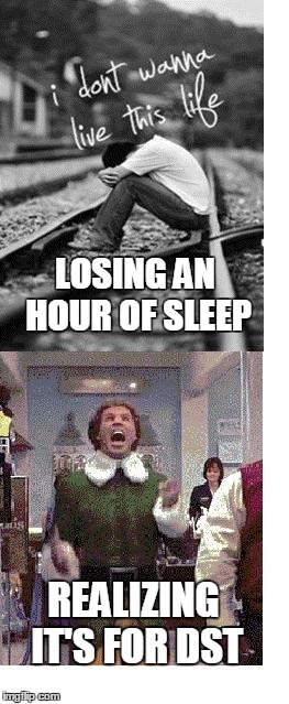 Daylight Saving Time | LOSING AN HOUR OF SLEEP REALIZING IT'S FOR DST | image tagged in dst | made w/ Imgflip meme maker