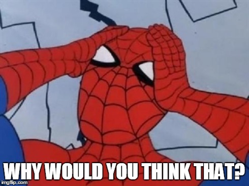 Spiderman is Confused. | WHY WOULD YOU THINK THAT? | image tagged in spiderman is confused | made w/ Imgflip meme maker