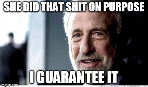 I Guarantee It | SHE DID THAT SHIT ON PURPOSE I GUARANTEE IT | image tagged in memes,i guarantee it | made w/ Imgflip meme maker