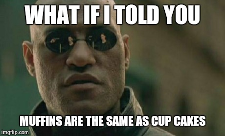 Matrix Morpheus Meme | WHAT IF I TOLD YOU MUFFINS ARE THE SAME AS CUP CAKES | image tagged in memes,matrix morpheus | made w/ Imgflip meme maker