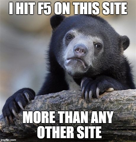 Confession Bear | I HIT F5 ON THIS SITE MORE THAN ANY OTHER SITE | image tagged in memes,confession bear | made w/ Imgflip meme maker