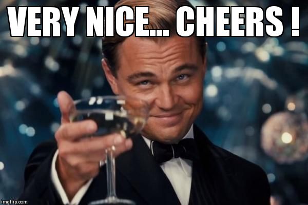 Leonardo Dicaprio Cheers Meme | VERY NICE... CHEERS ! | image tagged in memes,leonardo dicaprio cheers | made w/ Imgflip meme maker