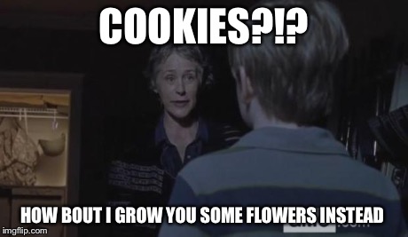 COOKIES?!? HOW BOUT I GROW YOU SOME FLOWERS INSTEAD | image tagged in cookies | made w/ Imgflip meme maker